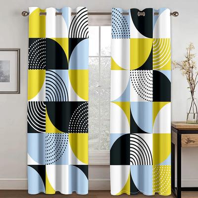 Cheap Modern Abstract Drape Yellow Grey Geometric Spiral Curtains for Windows Living Room Bedroom Room Decor 2 Pieces Cortinas