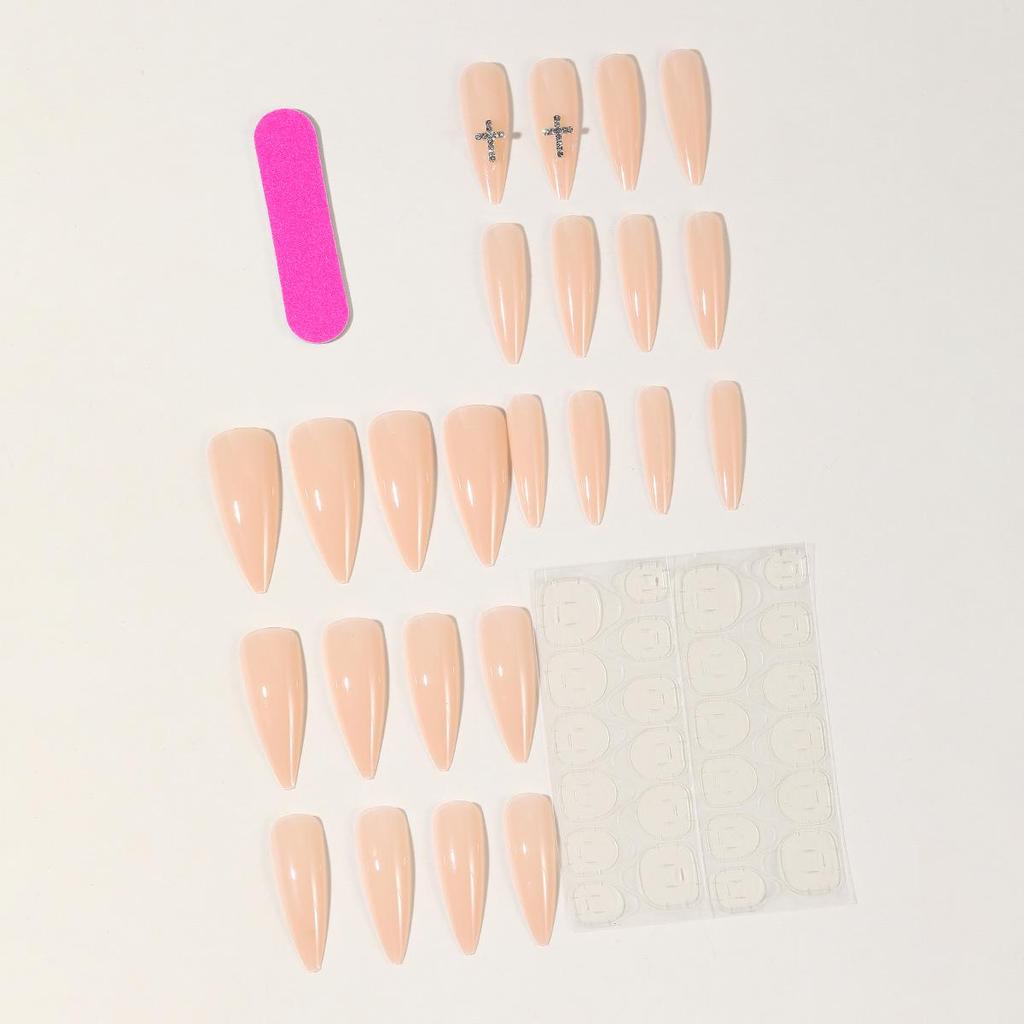 Minimalist Teardrop Ice Nude Detachable Fake Nails with Cross Decoration