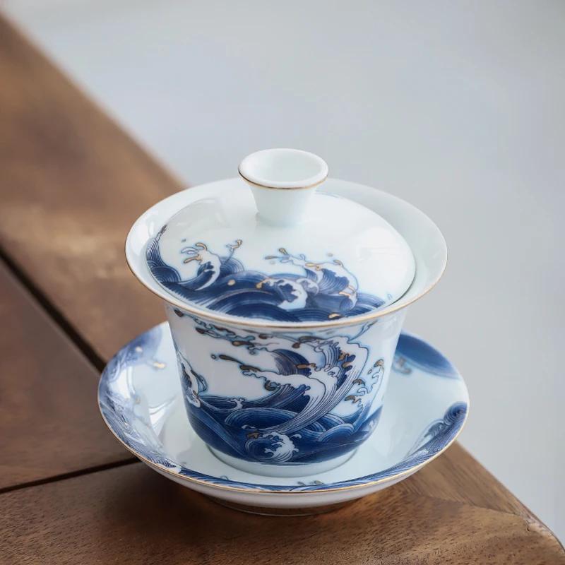 

Exquisite Enamel Ceramics Gaiwan Outline In Gold White Porcelain Tea Tureen Teacup Household Tea Set Chinese Cover Bowl 10x9cm 120ml