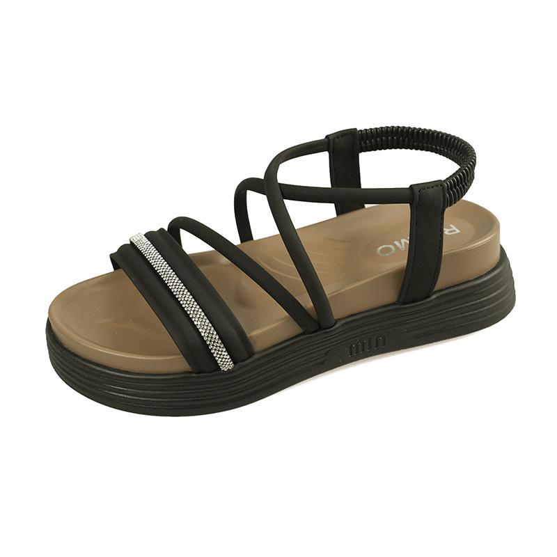 2025 spring and summer new sandals women's platform stepping on shit feeling cross with open-toed beach sandals with skirts Roman sandals