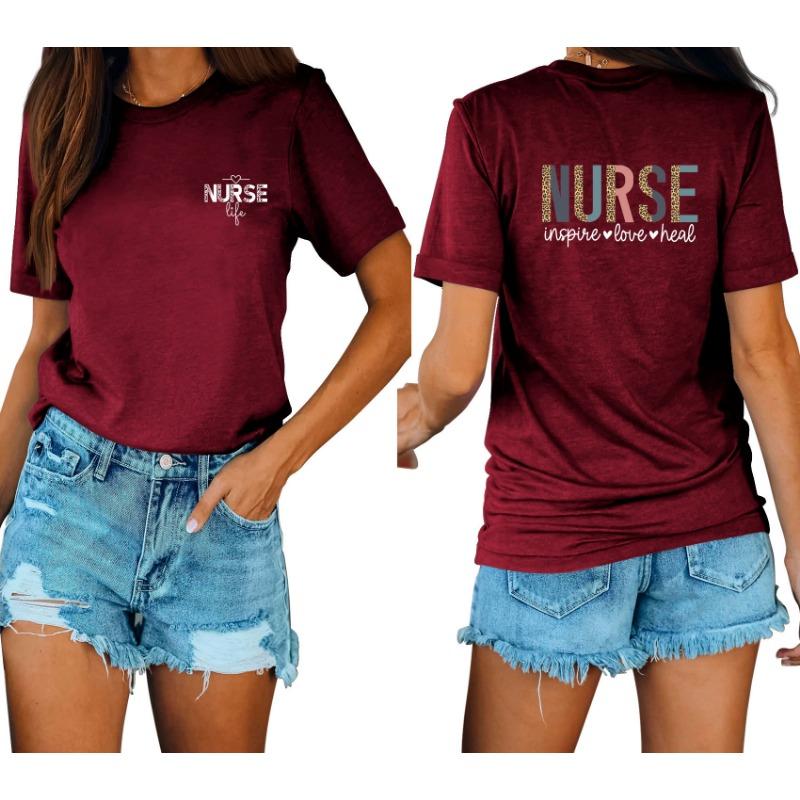 Lässige und modische Damen-T-Shirts mit Krankenschwester-Print, locker, mit Rundhalsausschnitt und kurzen Ärmeln