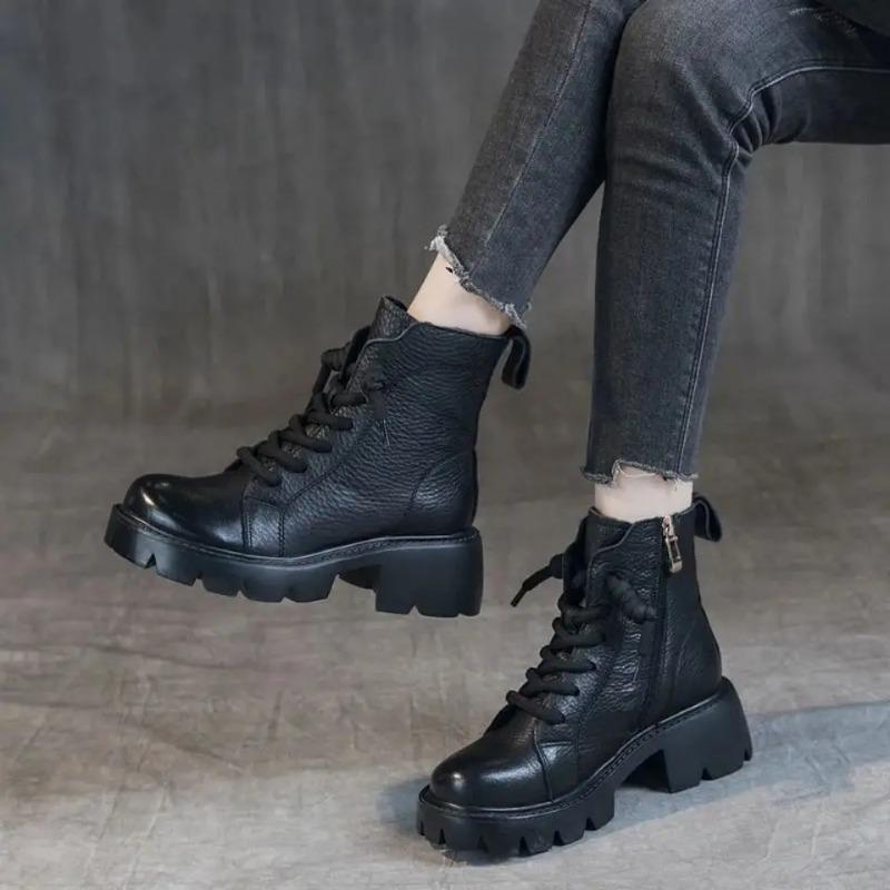 Booties Chunky Footwear Platform Fur Short Shoes for Women Biker Female Ankle Boots Combat Punk Style Trend 2025 Spring Fashion