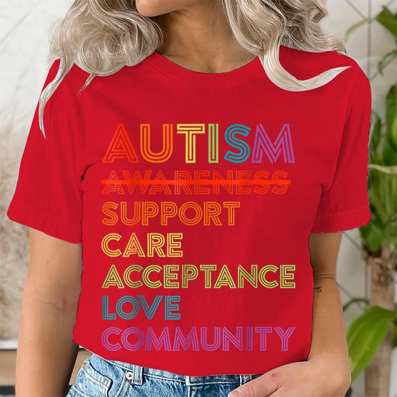 Autism Acceptance and The Neurodiversity Graphic Print Tshirt Short Sleeve ONeck Casual Top for Summer Spring Womens Clothing