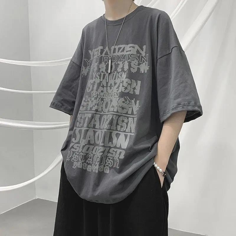 Hip Hop Men T-Shirt Harajuku  Letter Print Short Sleeve Mens T Shirts Cotton Loose Streetwear Summer Tops Tees