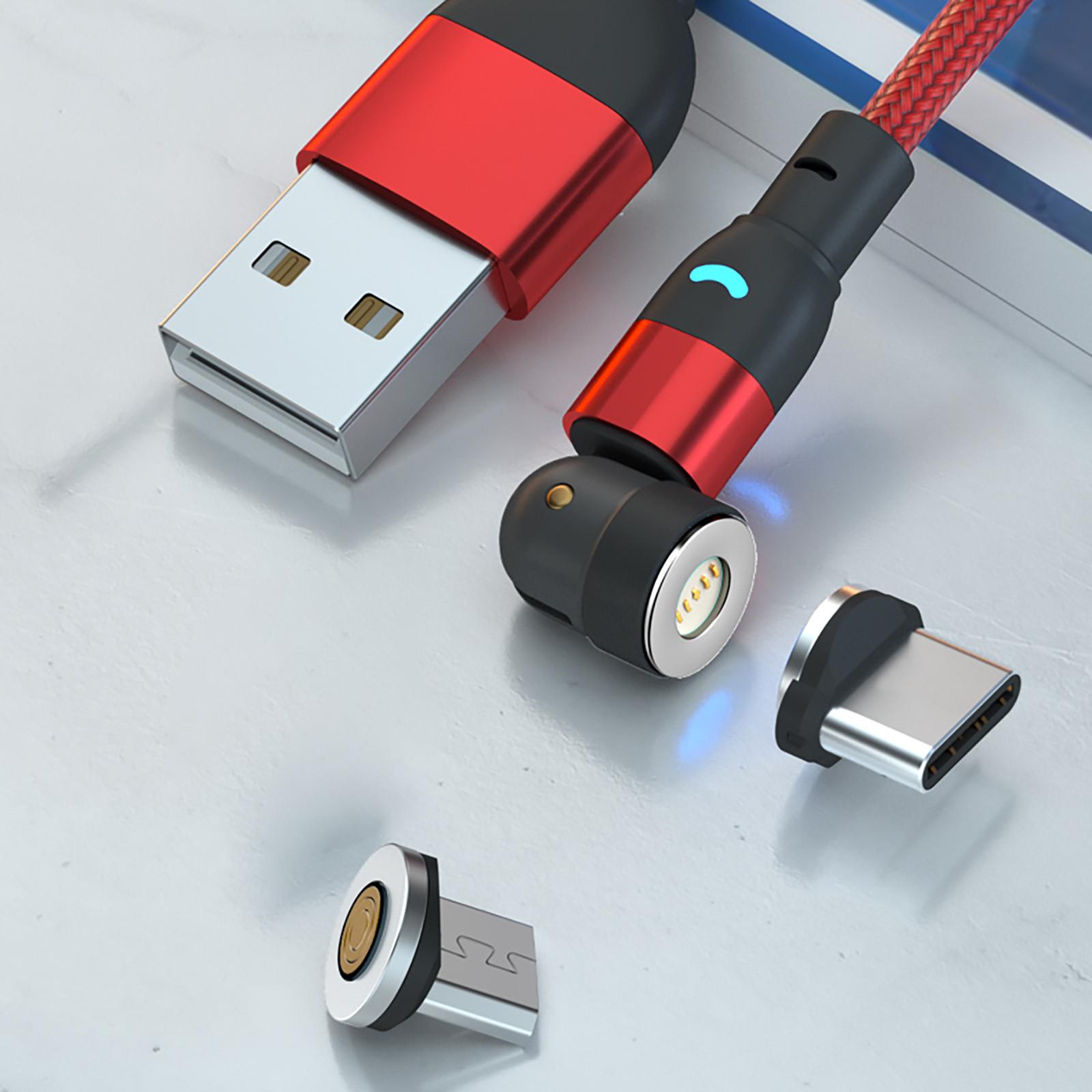 

Кабель для передачи данных USB Type-C 540° 3A с быстрой зарядкой, вращающийся магнитный, около 39 дюймов One Size красный