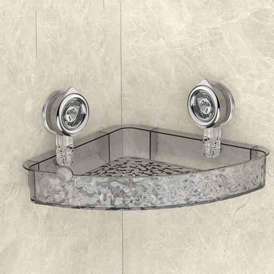 Bathroom Corner Storage Rack Suction Cup Waterproof Anti-slip Punch-free High Fence Transparent Thick Hollow Drainge Bottom Kitchen Hotel Wall