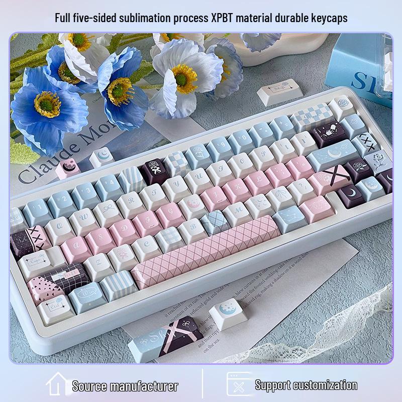 Moonlit Rose Blue & Pink Five-Sided Dye-Sublimation PBT Mechanical Keyboard Keycaps Moonlit Rose Original Factory [Keycaps Only]