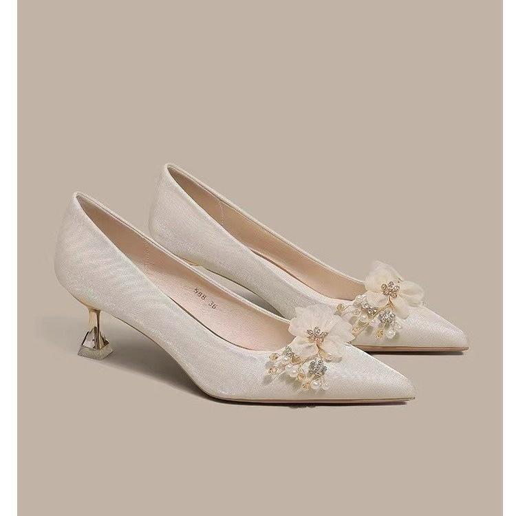 Sweet Sandals for Women Slides Party Strange Mid Heels Classic Shoes for Women Flower Bling Pointed Toe Summer Sandals