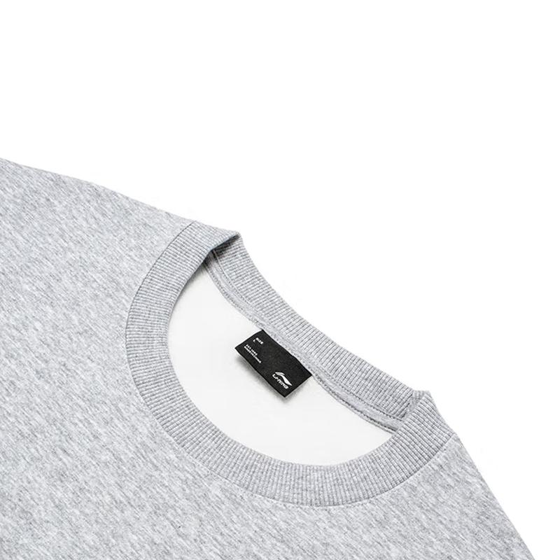 Li Ning Letter Logo Printed Fashion Casual Cotton Comfortable Versatile Fleece Warm Crew Neck Pullover Long Sleeve Sweatshirt Men sweatshirt AWDVP63-1