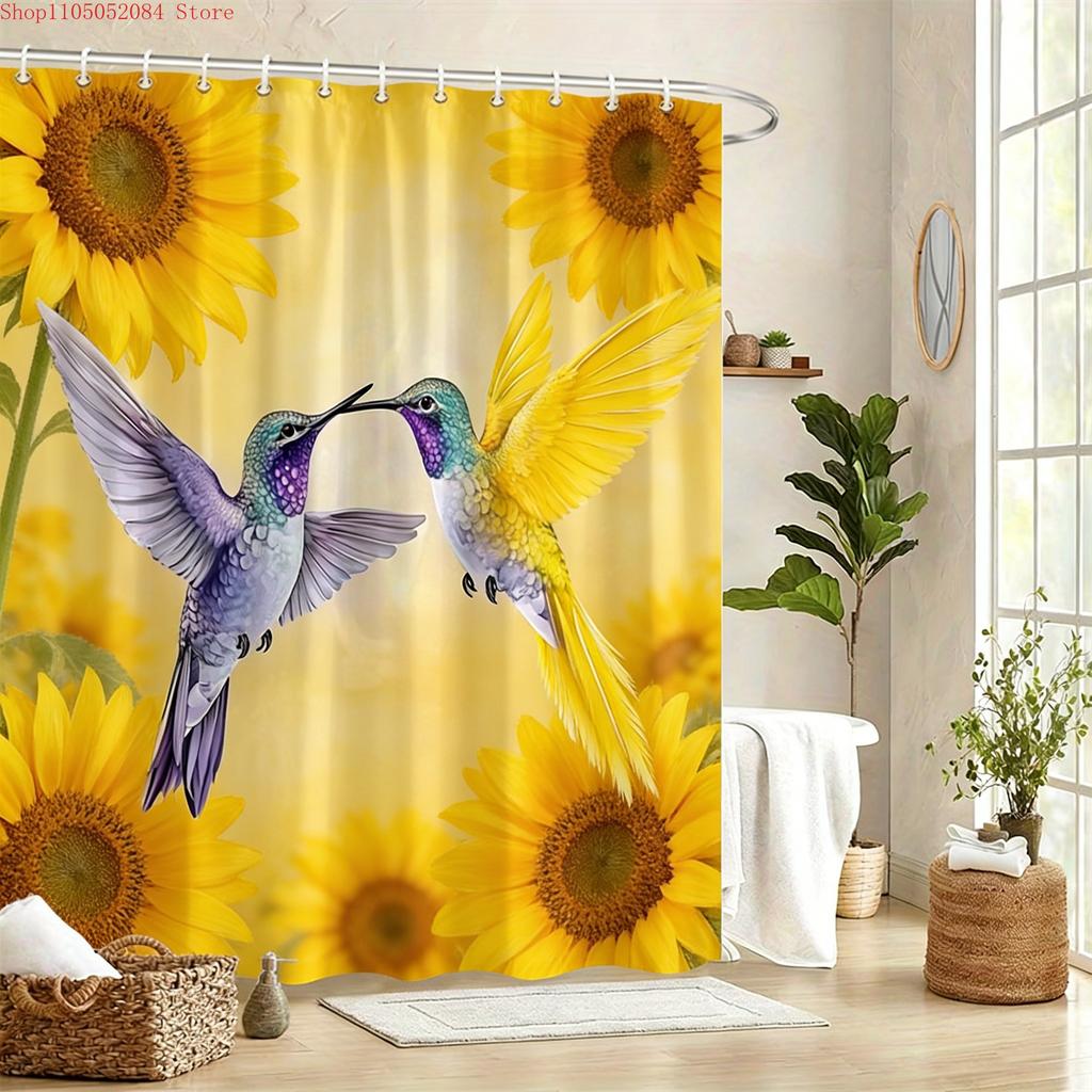 Pair Of Green Hummingbirds & Lily Of The Valley Waterproof Shower Curtain For Bathroom Decor