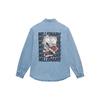 Li Ning Golden Era Washed Letter Pattern Printed Single-Breasted Denim Long Sleeve Shirt Men Shirts Light-Blue ASHT023-2