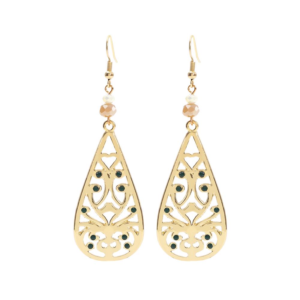 Retro Teardrop Earrings with Hollow Floral Design and Rhinestone Accents