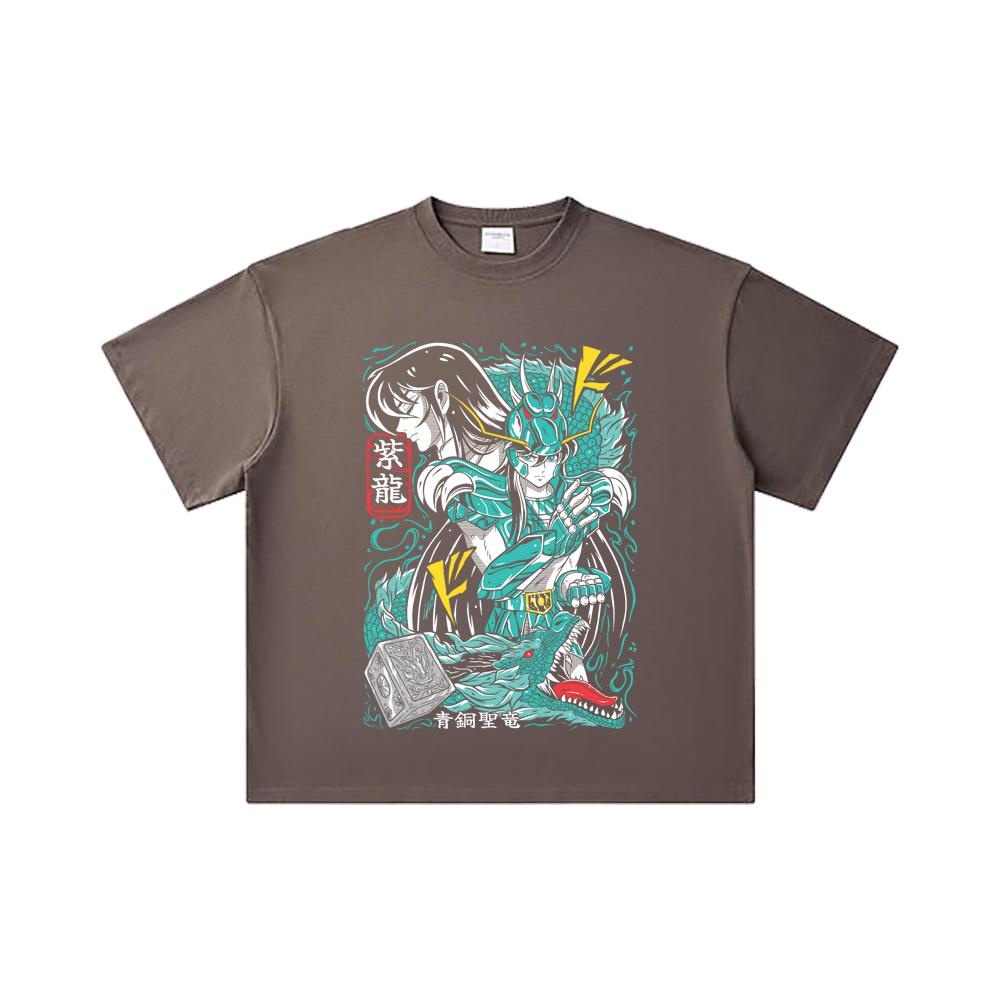 260 GSM podwójna przędza 32 count 100% bawełna Saint Seiya V8 nadruk Shiryu unisex ciężka bawełniana koszulka