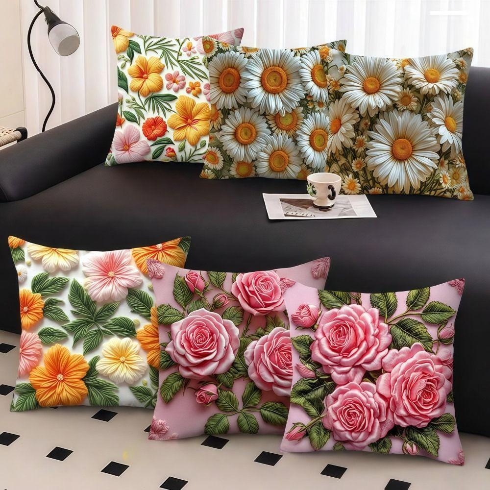 2D Floral Flowers Patters Pillowcase 45x45cm Butterfly Sofa Cushion Cover Lifelike Sunflower Pillow Cloth Cover Sofa Decor