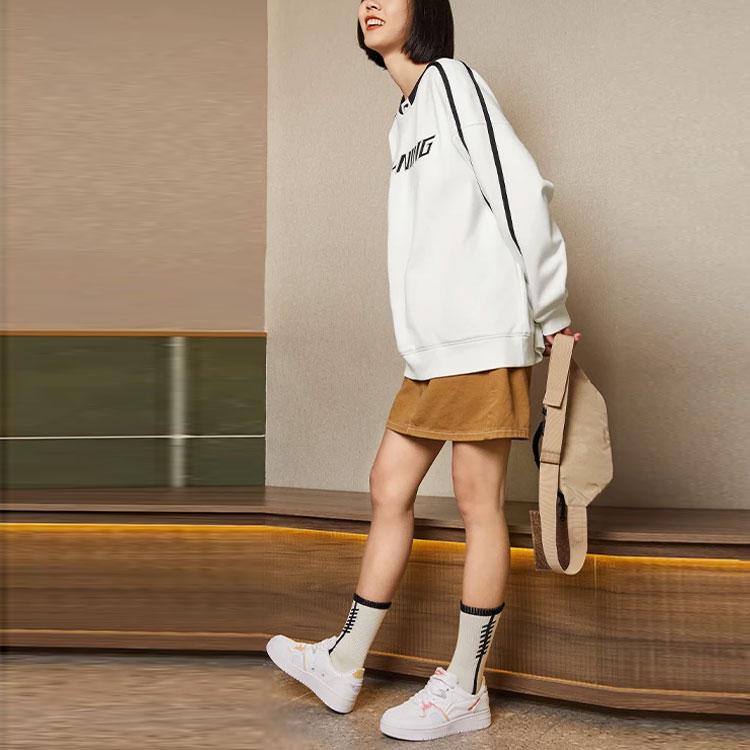 Li Ning Sports Fashion Collection American Vintage Loose Fit Crew Neck Pullover Thermal Fleece Lined Without Hood AWDTC49-1