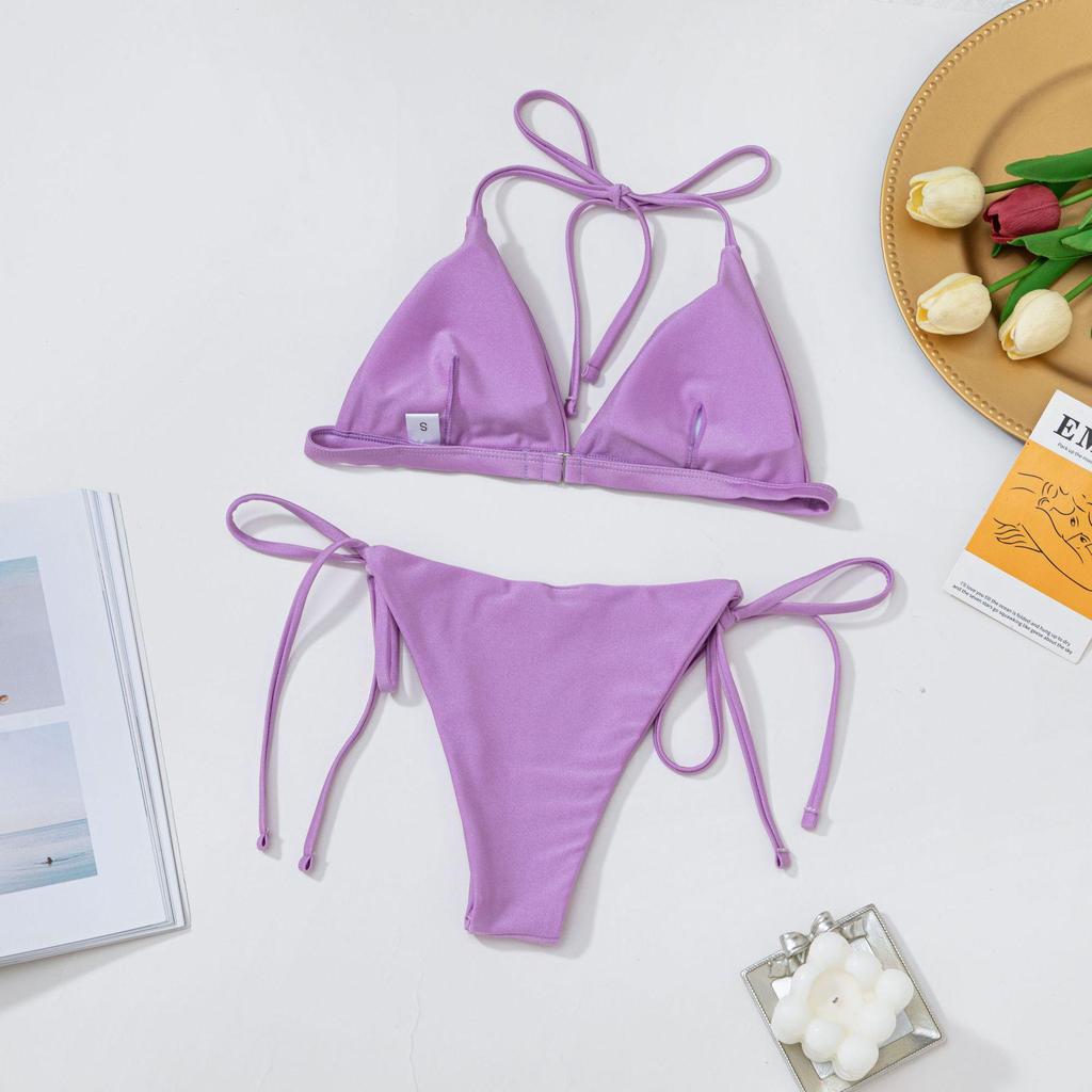 Shencai European & American Style High Waist Triangle Halter Bikini - Solid Color, Hot Seller X07