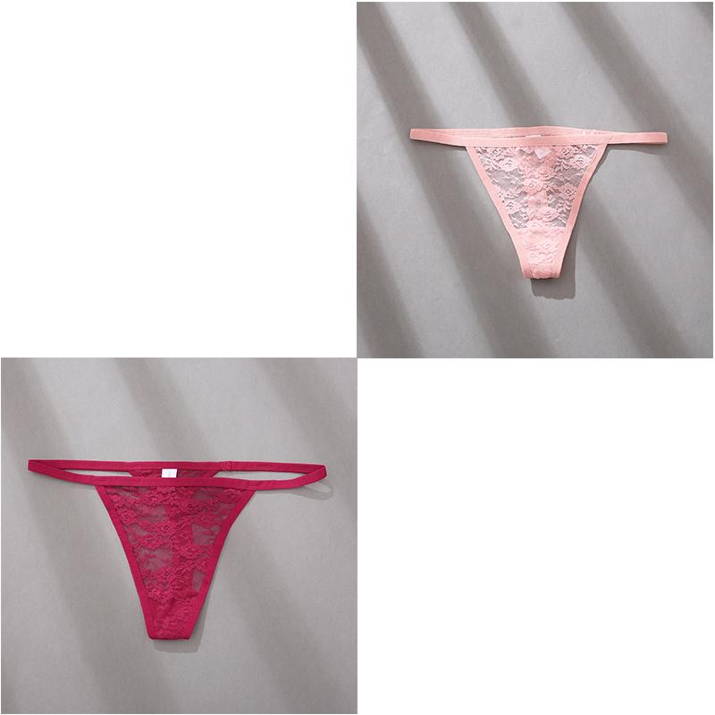 2Pcs/Set Sexy Women Low Waist Lace Panties Thongs Solid Hollow Out Transparent G-String Underwear Lady T-Back Intimate Lingerie