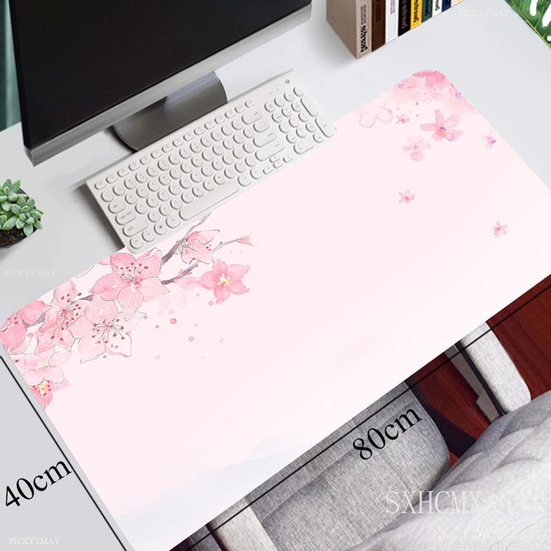 Rosa Kirschblüten Speed-Locking-Rand Großes Natürliches Gummi-Mauspad Wasserdichtes Gaming-Schreibtisch-Mauspad Tastaturmatte Für Damen