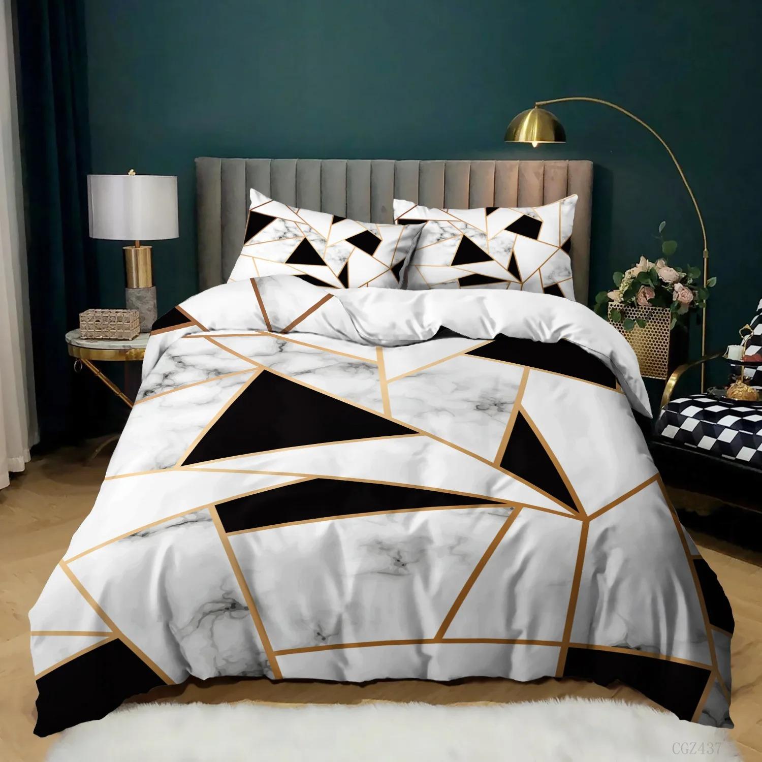 

Роскошное одеяло с принтом черного мрамора, комплект постельного белья размера Queen/King/Full/Twin, геометрическое одеяло с принтом белого мрамора для мужчин и женщин Comforter (quilt)-EU Single(135*200cm)3pcs