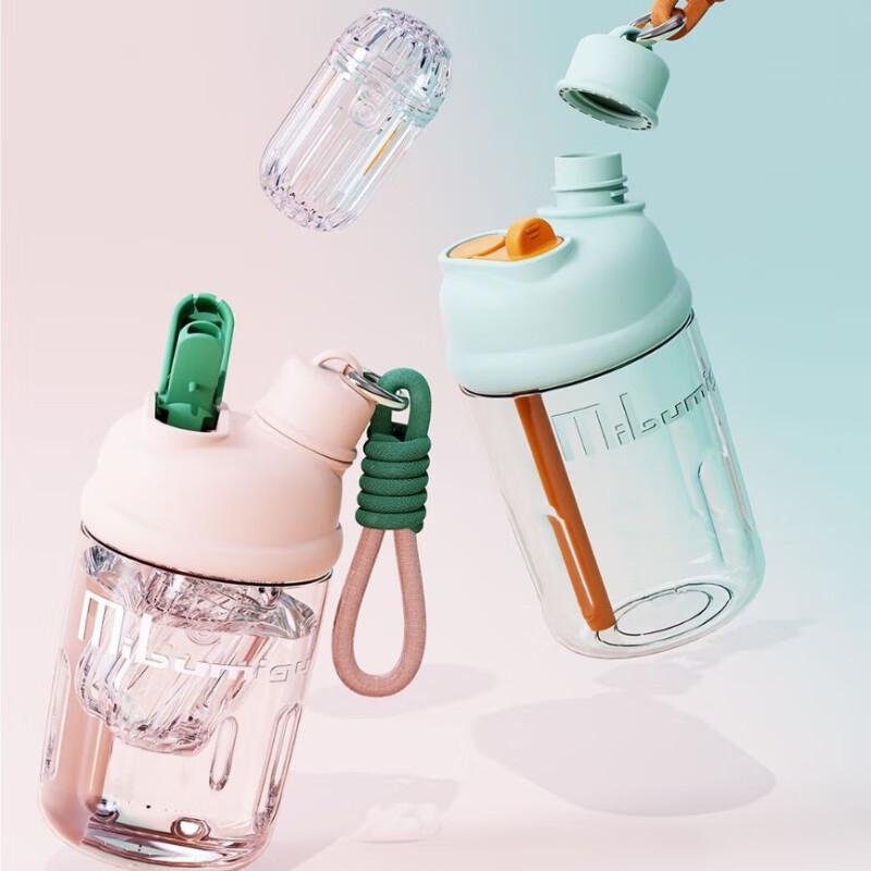 Chating Kids Dual-Drink Portable Straw Water Bottle with Handle