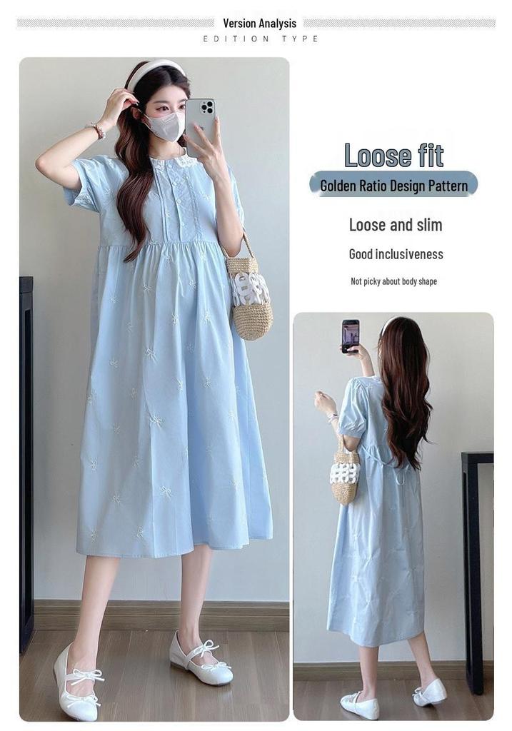 Summer 2026 Maternity Dress with Butterfly Embroidery and Lace Trim