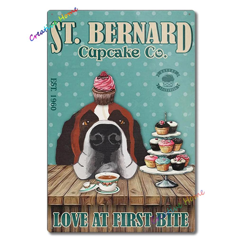 Metal Tin Sign Wall Decor St. Bernard Dog Bubble Bath Record Coffee Hanging Plaque Aluminum Signage Posters 8x12 Inch