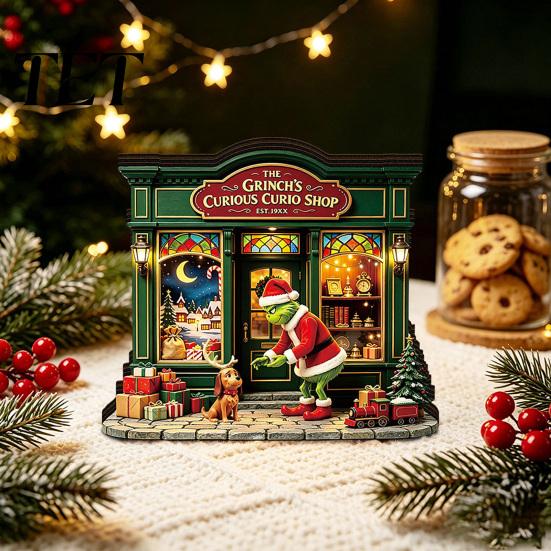 Cozy Living Room Decor Items Christmas Wooden Light Up House Table Ornament, LED Lighted Tabletop Decorations Book Nook Village Decoration for Holiday