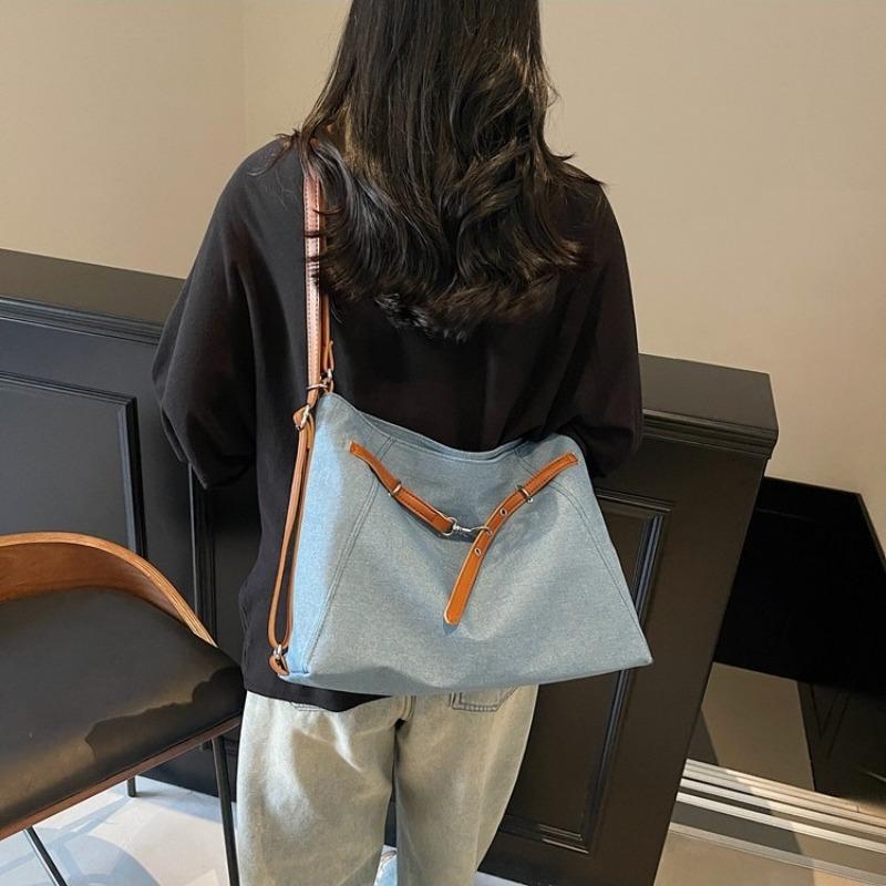 Canvas commuter tote bag women's large-capacity new spring and summer shoulder messenger bag three-purpose backpack