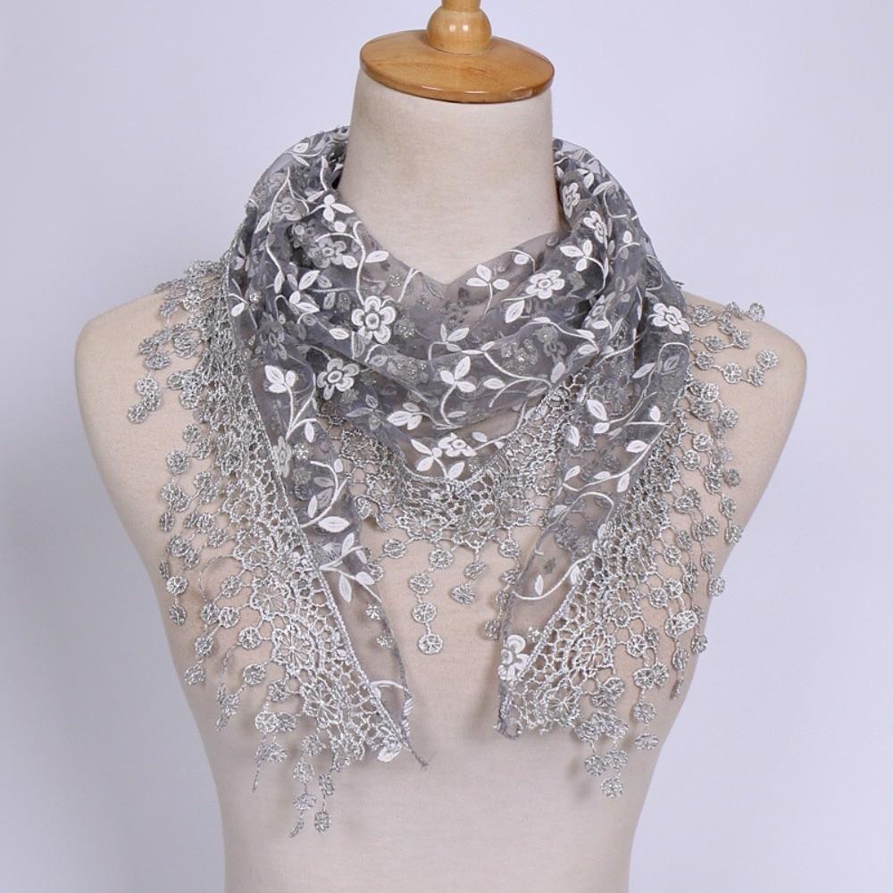 Classic Floral Lace Triangle Scarf Transparent Casual Long Shawl Wrap Luxury Brand Designer Breathable Tassel Shawl Female