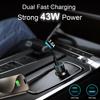 43W Fast Car Charger for iPhone 16 15 Pro Max, MFi Certified PD USB-C & QC 3.0 Adapter with 3.3FT USB C Cable