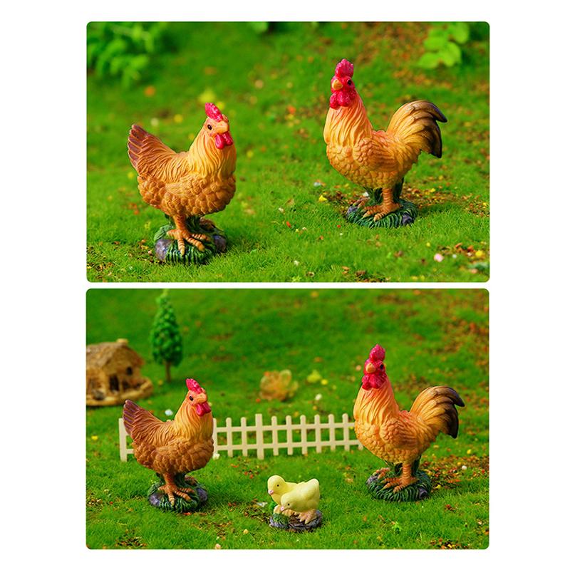Rooster Chicken Figurines Farm Animal Model Home Decor Miniature Fairy Garden Diy Landscaping Cartoon Hen Chick Accessories