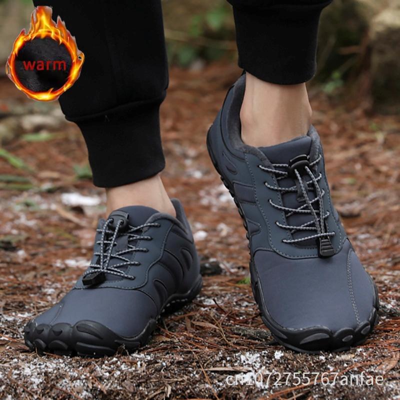 Men's Winter Warm Barefoot Shoes Waterproof Wide Toe Non-Slip Rubber Sole Plush Lined Hiking Shoes Outdoor Sneakers Running Shoe