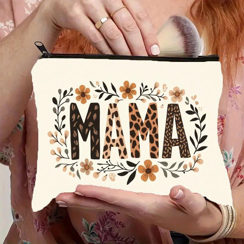 

Bohemian MAMA Leopard Print & Botanical Cosmetic Bag with Zipper Closure - Lightweight Portable Makeup Organizer Suitable