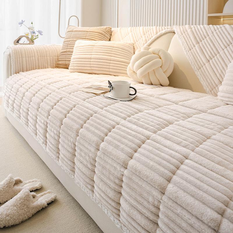 Thickened Sofa Cushion Winter Plush Non-slip Seat Cushion Cream Wind Strip Plush Autumn and Winter Bay Window Cushion