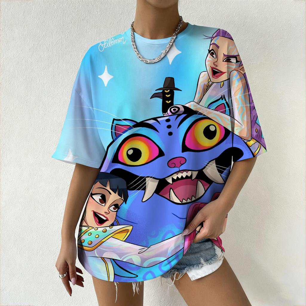 Women's T-Shirt KPop Demon Hunters Graphic Vibrant Anime Style Print Featuring Casual Loose Fit Top for Trendy Outfits