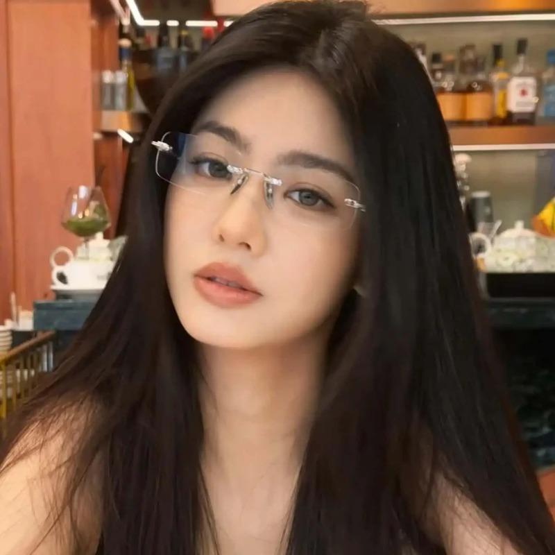 Retro Rimless Glasses Myopia Versatile Vintage Elegant Anti-Blue Light Flat Optical Unisex Ultra Light Stylish Eyeglass Frame