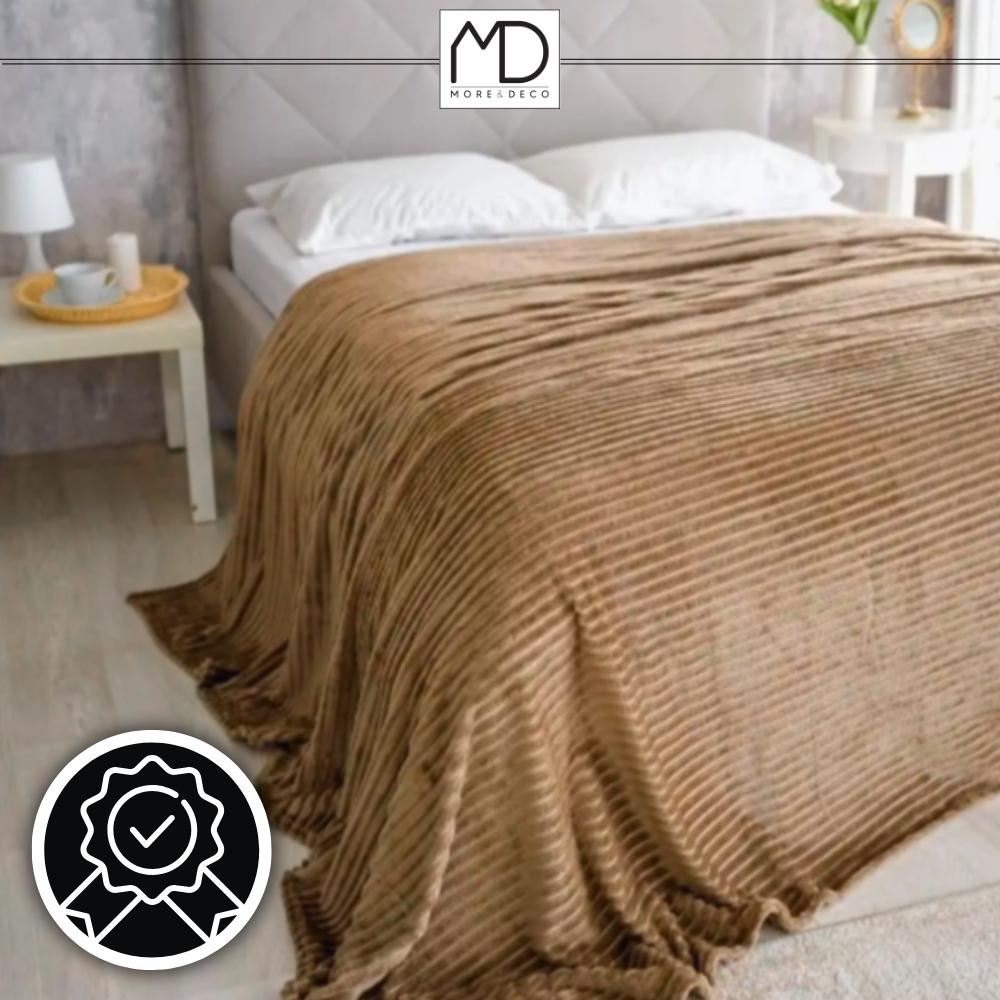 Brown Embossed Striped Blanket 200x220 Cm Plaid Bed Armchair Warm Gift