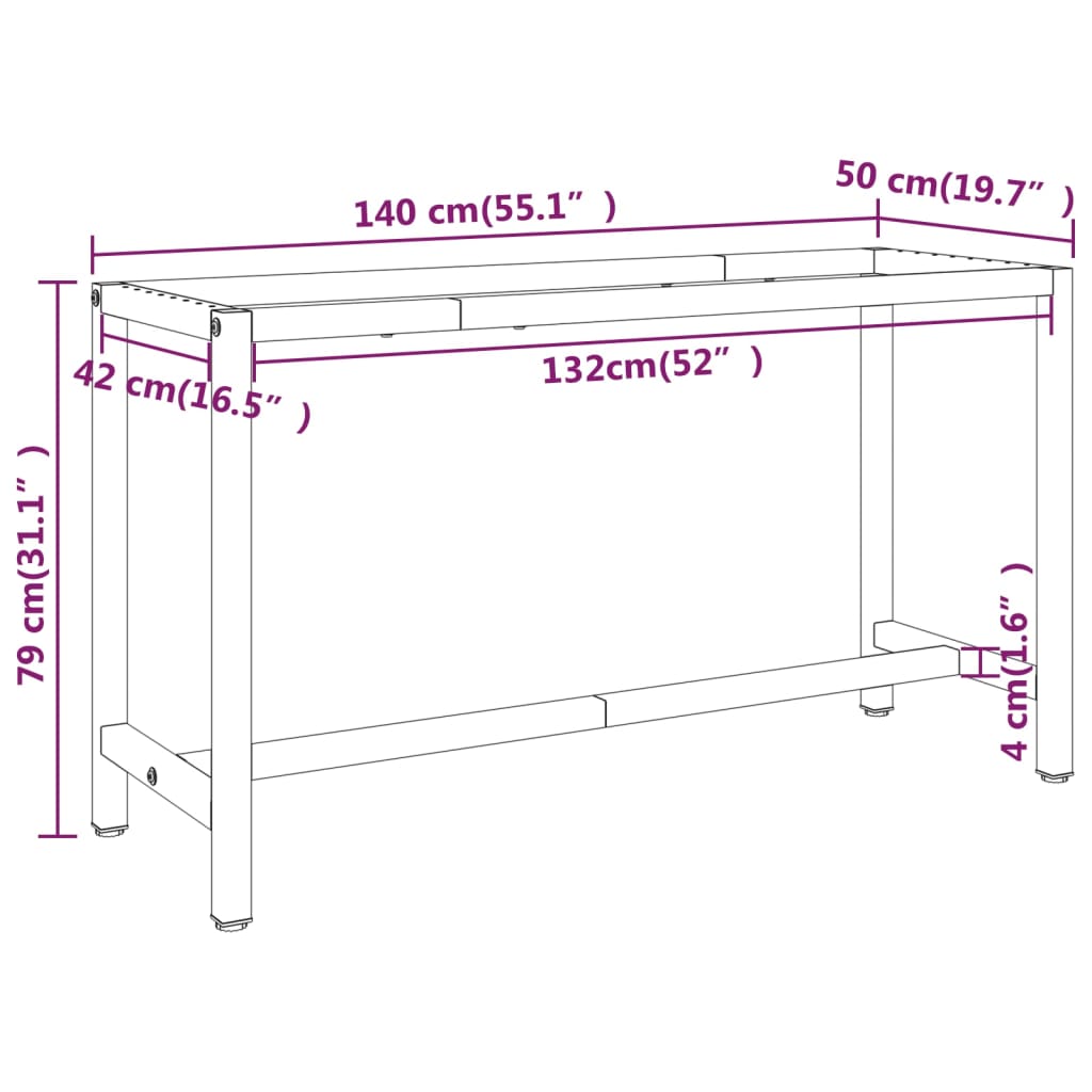 Workbench Frame Matte Black and Matte Red 140 x 50 x 79 cm Metal