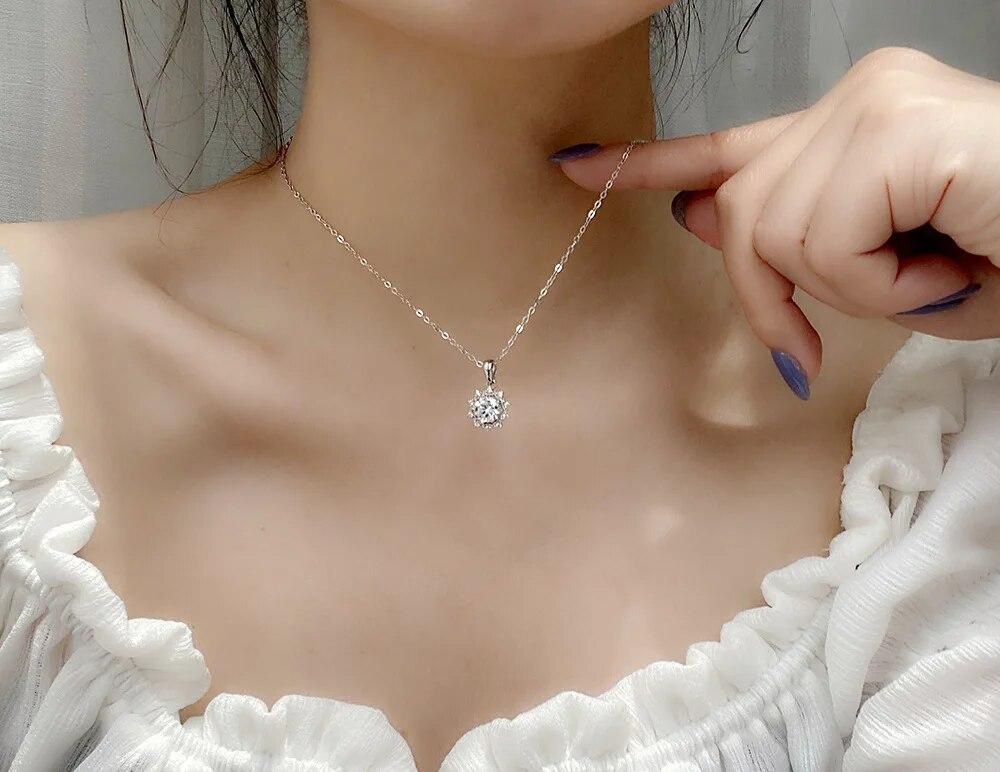 D Color 1 Carat Real Brilliant Moissanite Necklace Pendant Platinum 925 Pure Silver Fine Jewelry Certificate Pass Diamond Tester