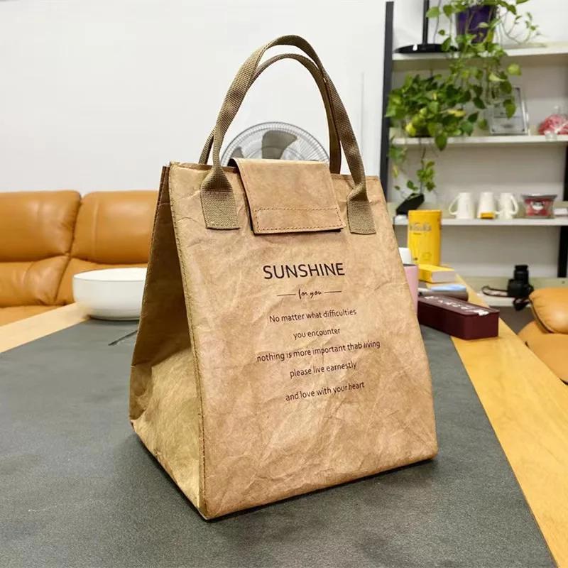 Insulation Bags Leakproof Fibre Paper Lunch Box Portable Insulated Bento Bags Thermal Cooler Insulated Kraft Bag Oil Water Proof 2830₽
