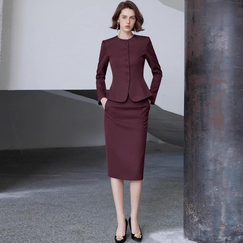 

Dark Red Round Neck Slimming Professional Workwear Dress Extra Extra Large