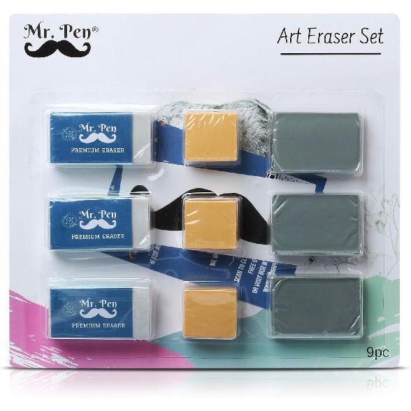 Mr. Pen Eraser Set with Kneaded Erasers, Gum Erasers and Pencil Erasers, Pack of 9