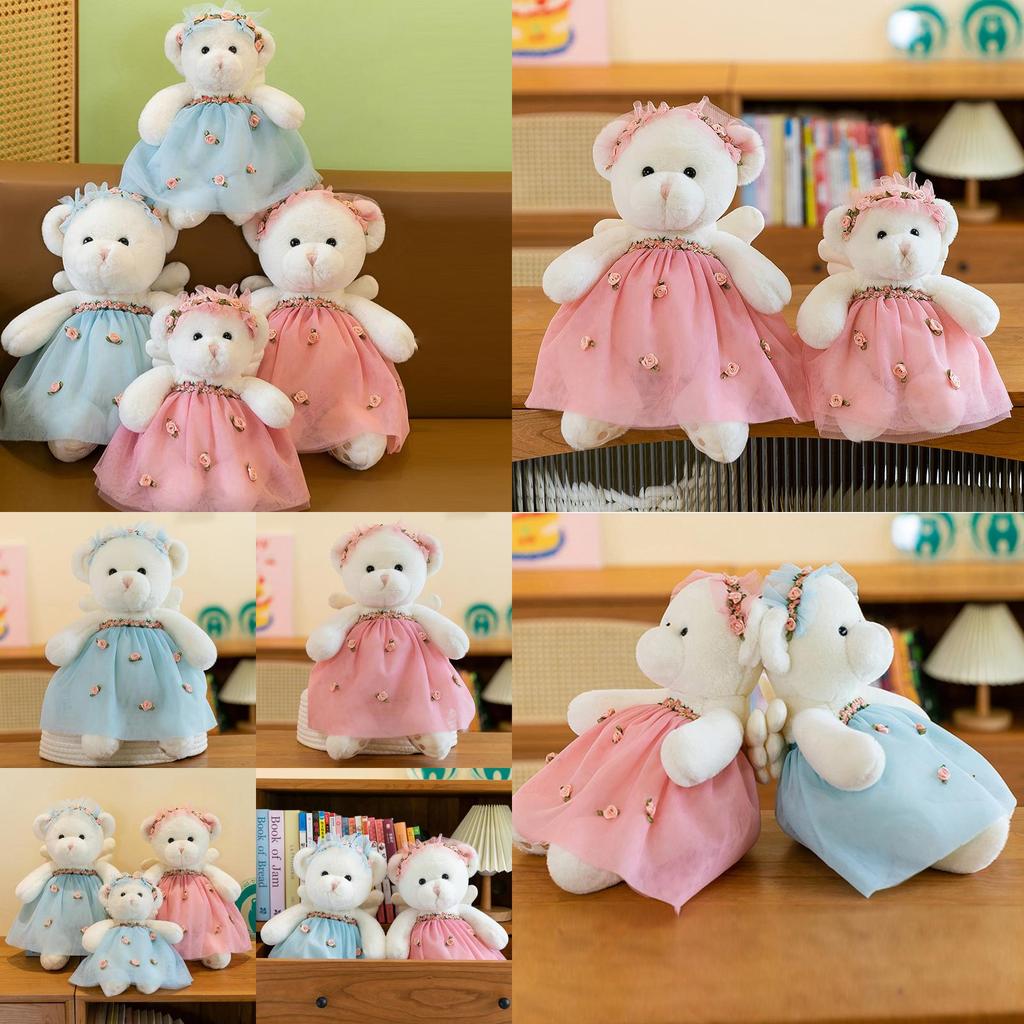 Adorable Soft Plush Rabbit And Bear Dolls In Floral Dresses For Unique Gifts