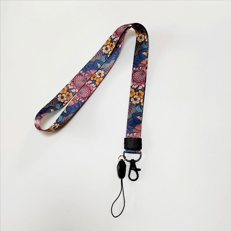 Florales Gurtband-Lanyard Handyhülle mit abnehmbarer Flugzeugschnalle - Anti-Drop Hals- & Ausweis-Lanyard