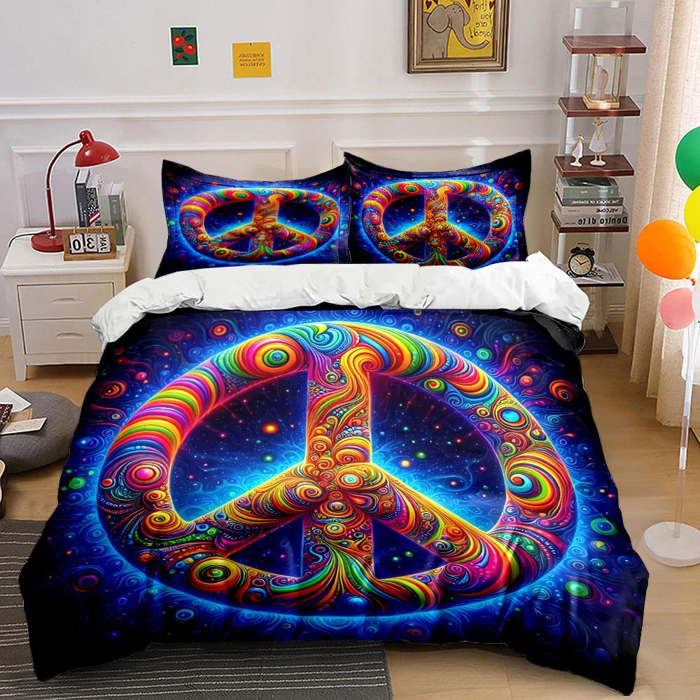 Colorful Peace Design Set Soft Comfortable Duvet Cover Bedding Set Included 1*Duvet Cover & 2*Pillowcases, Gift