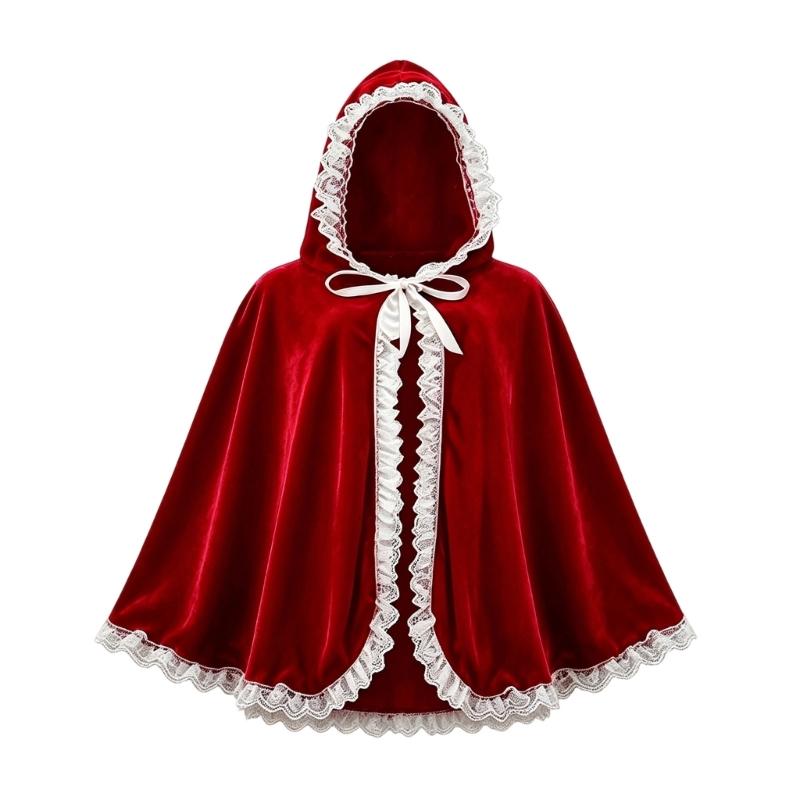 Mehrlagiger Kapuzen-Kostümumhang Schal mit Rüschenrand, Bandbindung und ausfransungsresistenter Oberfläche für Rollenspiele und Event-Outfits Shoulder to hem 110c brown