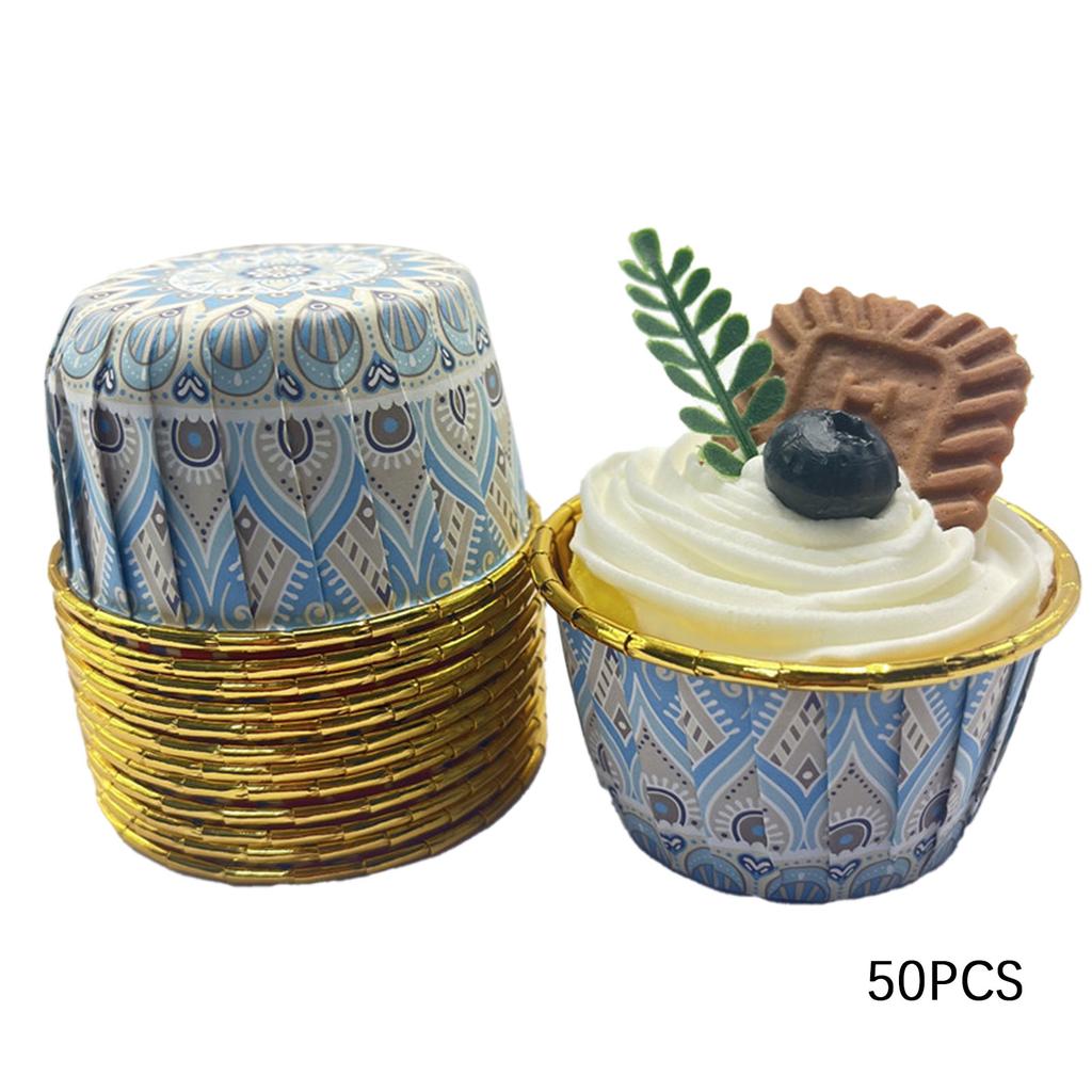 50pcs Bohemian-Print Muffin Cups Aluminium Foil Cupcake Cases Heat Resistant Baking Cup Disposable Cake Pan For Home Kitchen