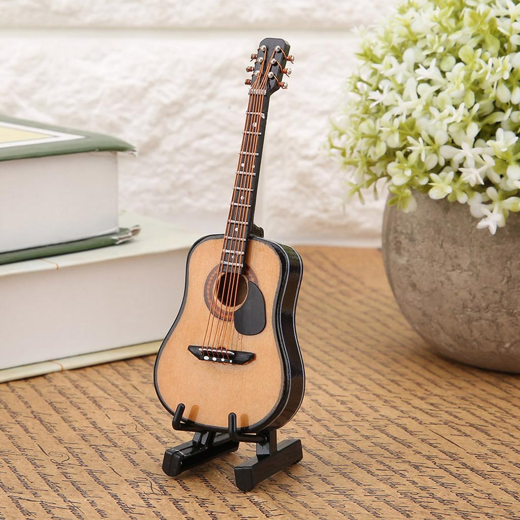Miniature Wooden Guitar Model Display - Decorative Craft Home Ornaments Mini Guitar Model for Music Lovers And Collectors