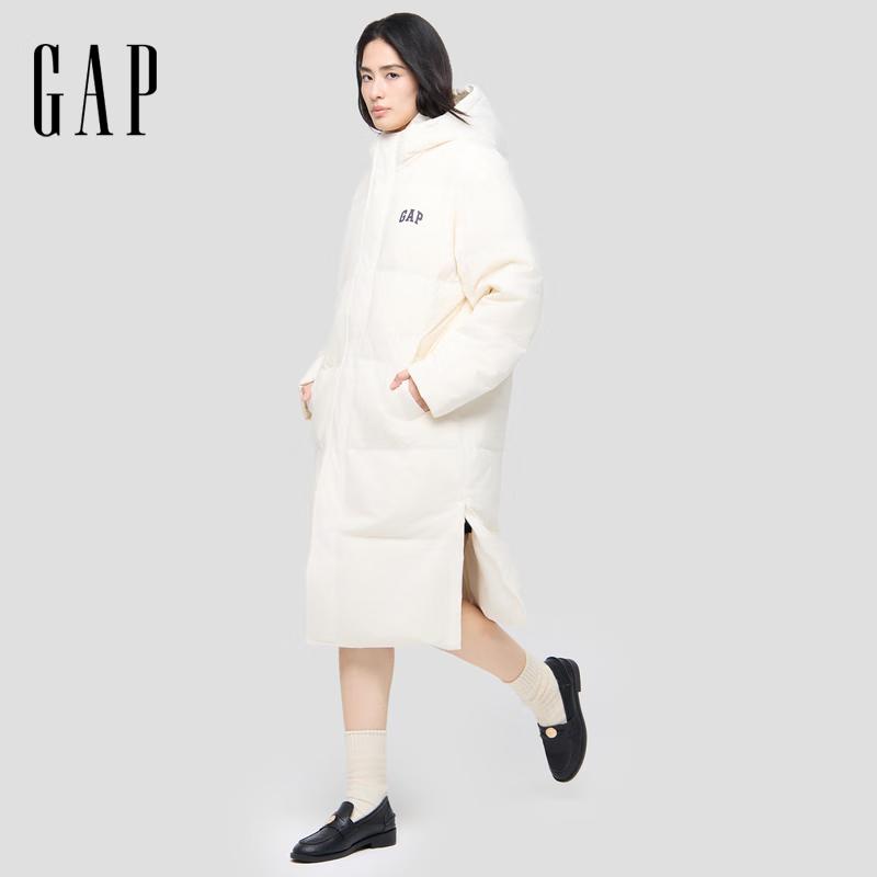 Gap Unisex Logo Windproof Hooded Long Down Jacket XS