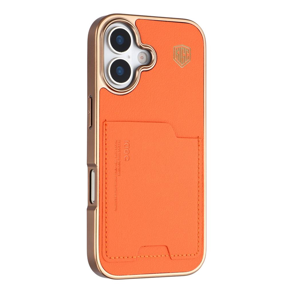 KIGC For iPhone 17 Case Leather + PC + TPU Electroplating Phone Cover with Card Holder